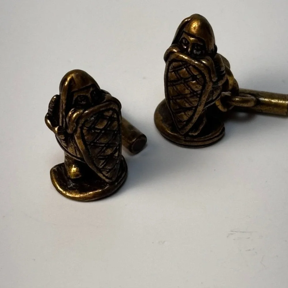 Vintage Cuff‎ Links Brass Tone Medieval Knight Mid Century Signed PT